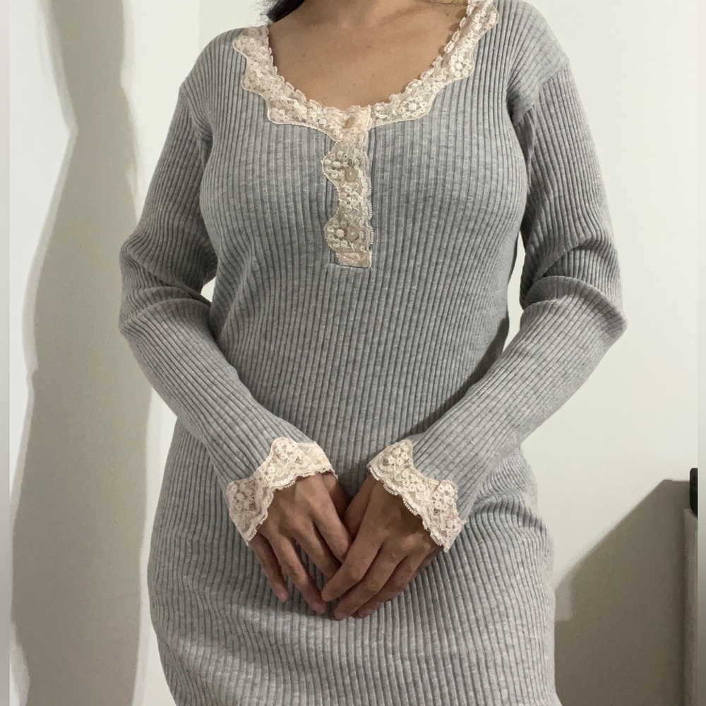 Vintage 90s Victoria’s Secret ribbed lace cotton slip dress